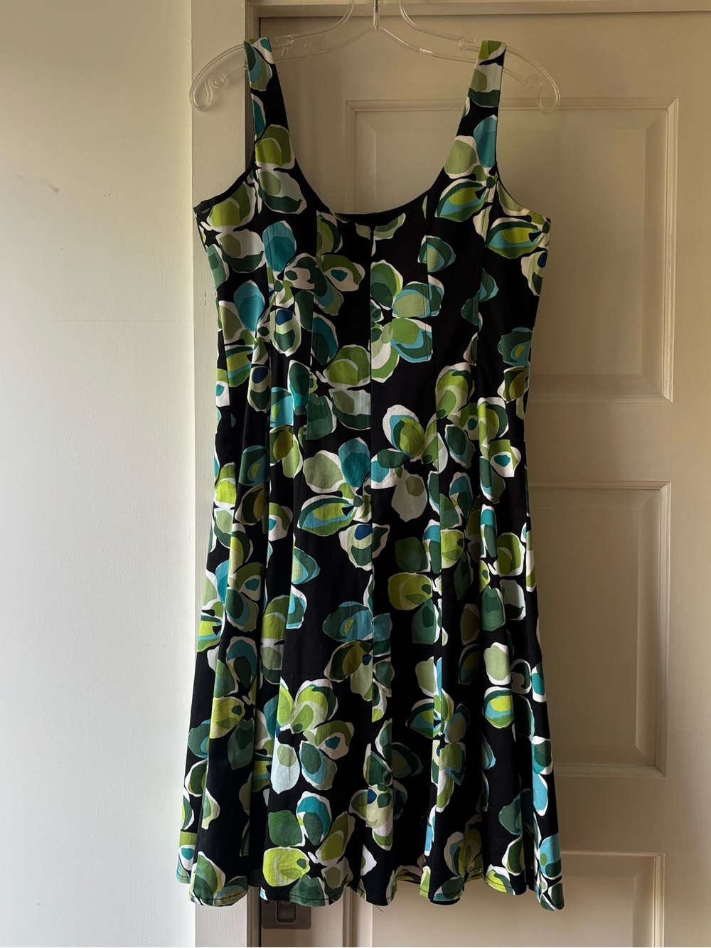 Black Floral A-Line Sundress with Green & Blue Flowers